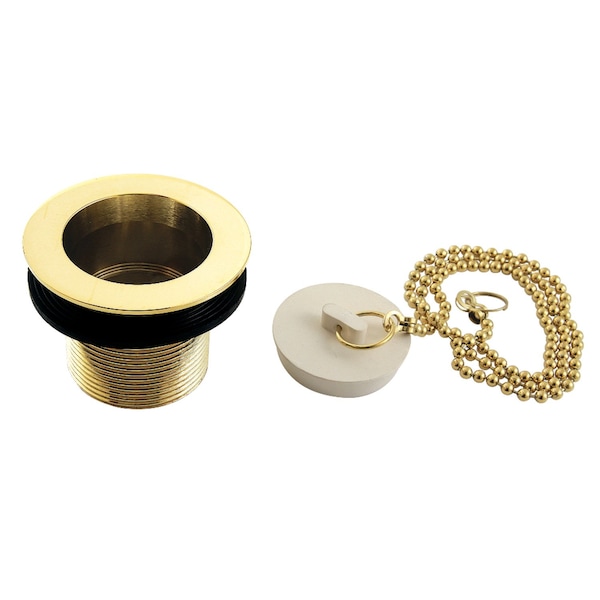 112 Chain and Stopper Tub Drain with 112 Body Thread, Polished Brass